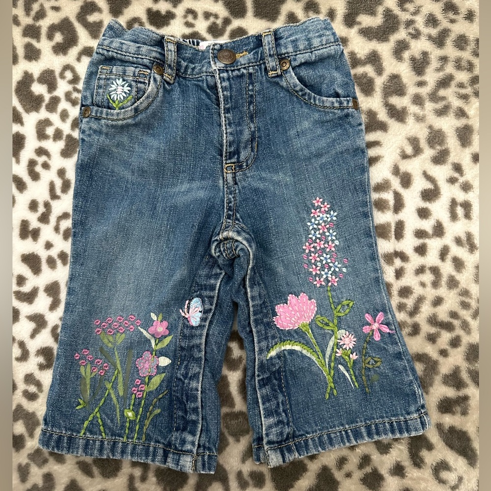 babyGap Embroidered Flower Denim Jeans in Blue Wash Size 6-12 months infant